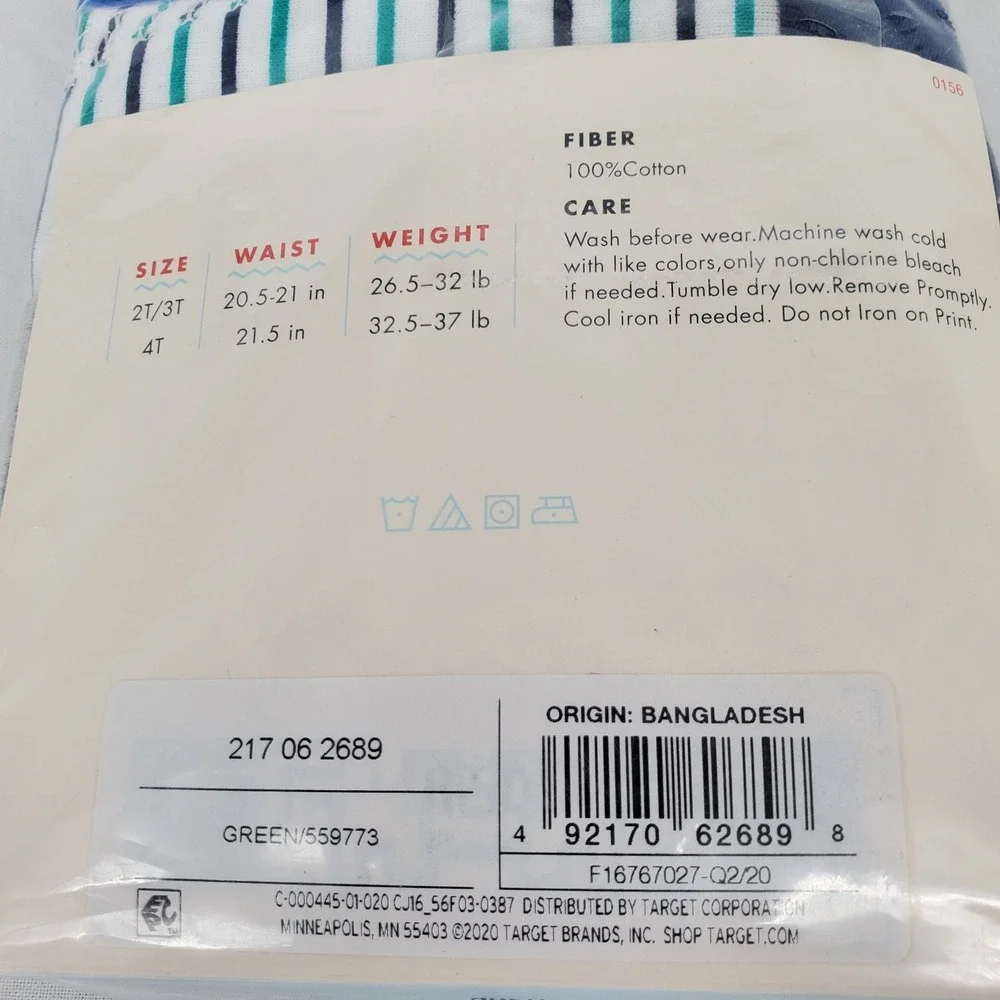 Cat & Jack‎ Boys Size 4T Boxer Briefs 5 Pack Blue Green Bear Stripes 100% Cotton